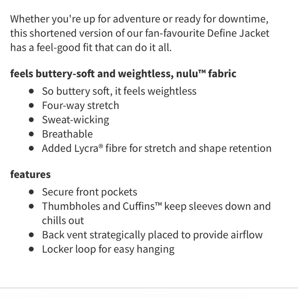 (6) Lululemon Cropped Define Jacket Nulu Sonic Pink Small Crop - Picture 9 of 14